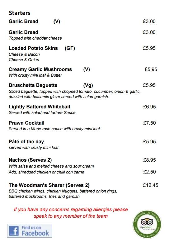 Menu The Woodman's Cottage