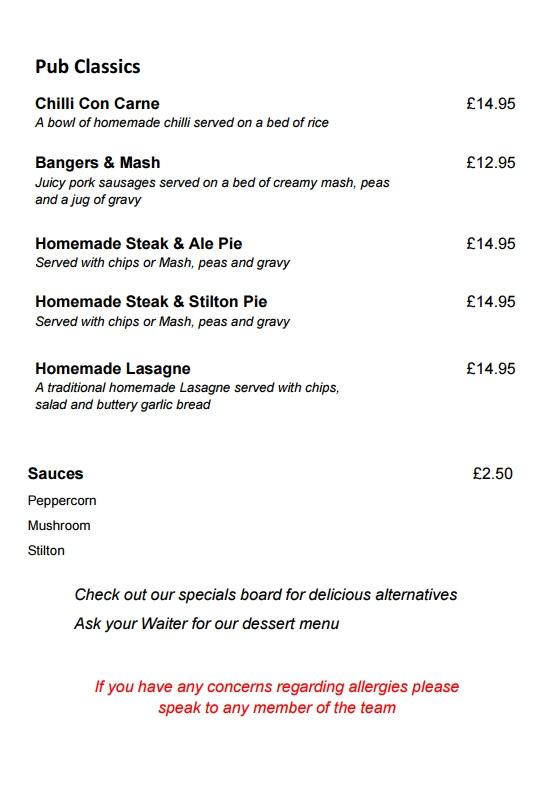 Menu The Woodman's Cottage